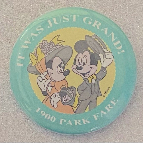 Disney Mickey & Minnie It Was Just Grand 1900 Park Fare 2.25” Pin Back Button - Picture 1 of 3
